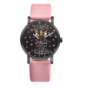 Horloge Dog Print Heart Roze