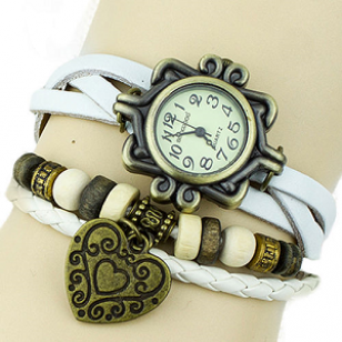 Horloge-Lederen-Hart-wit