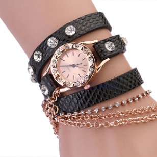 Horloge-goud-ketting-zwart