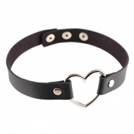Pu Lederen Choker met hart / zwart