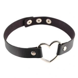 Pu Lederen Choker met hart / zwart