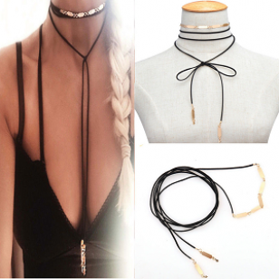 Ketting-choker-suede-goud