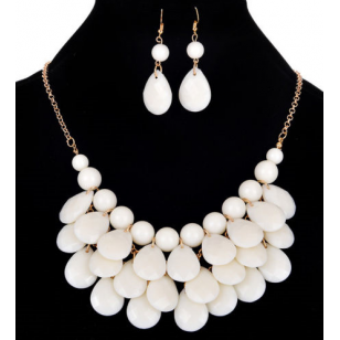 Ketting-Oorbellen-Drop-Wit