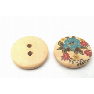 Knoop hout met bloem blauw  #78  20mm