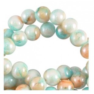Glas kralen 8 mm - Turqouise/beige