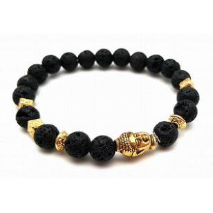Lava-steen Boeddha armband  Goud