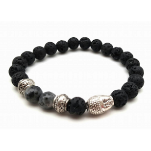 Lava-steen Armband met edelsteen labodorite - Boeddha