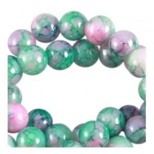 Glas kralen 6mm  - Green-pink