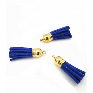 Kwastje Suede Goud-Kobalt 4cm