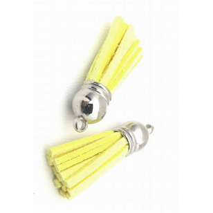 Kwastje Suede Zilver Geel 4cm