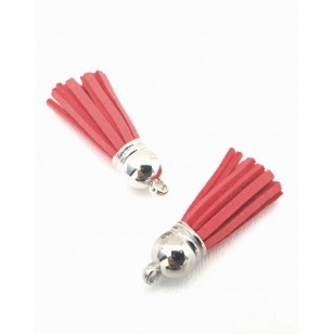 Kwastje Suede Rood Zilver 4cm