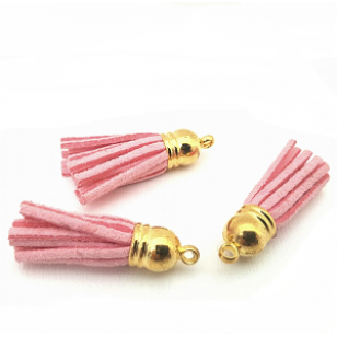 Kwastje Goud Suede Roze 4cm