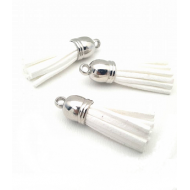 Kwastje Suede Zilver Wit 4cm