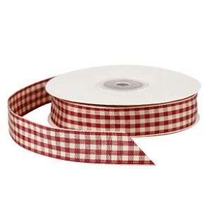 Geruit Lint 15mm Rood/Wit