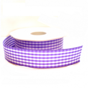 Geruit Lint - Lila/ Wit 15mm