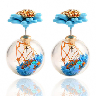 Dubbele Bloem oorbellen  - Turqouise -glitter