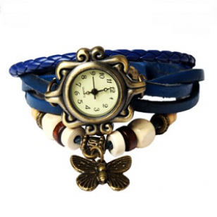 Horloge Retro Blauw leer Vlinder