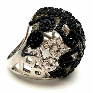 Ring Bol/Hart bezet met Swarovski - Zwart