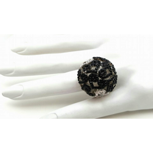 Ring Bol/Hart bezet met Swarovski - Zwart
