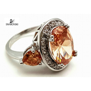 Ring bezet met Zalm-roze Zirkonia steen en Swarovski 