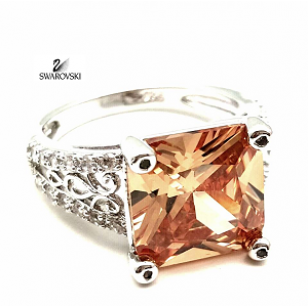 Ring Zirkonia Zalm-roze bezet met Swarovski  #5