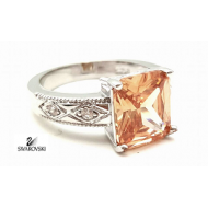 Ring bezet met Zirkonia zalmroze en Swarovski kristal #3