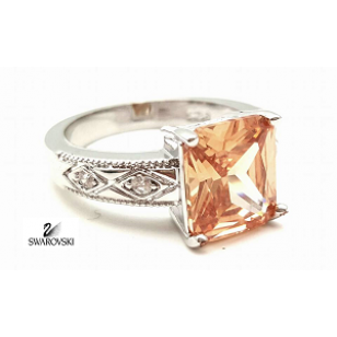 Ring bezet met Zirkonia zalmroze en Swarovski kristal #3