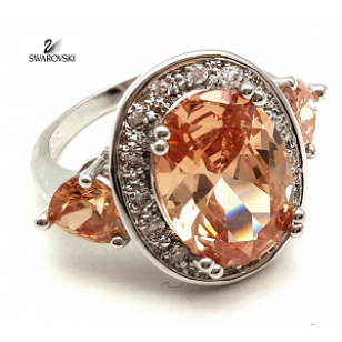 Ring bezet met Zalm-roze Zirkonia steen en Swarovski 