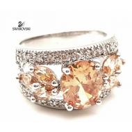 Ring bezet met Zirkonia - Zalm ros&eacute; en Swarovski kristal  #2