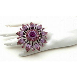 Ring grote bloem bezet met Swarovski -paars
