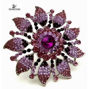 Ring grote bloem bezet met Swarovski -paars