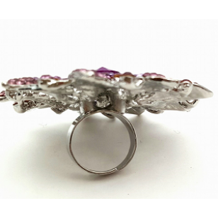 Ring grote bloem bezet met Swarovski -paars