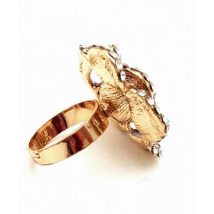 Goudkleurige ring - Roos - Paars met strass Goudkleurige ring - Roos - Paars met strass