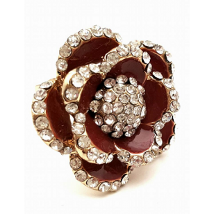 Goudkleurige Ring Roos Bruin met Strass