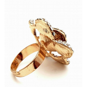 Goudkleurige Ring Roos Bruin met Strass