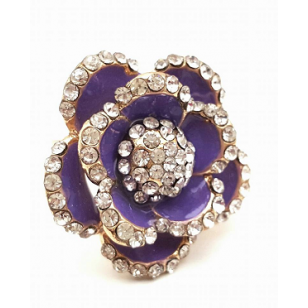 Goudkleurige ring - Roos - Paars met strass Goudkleurige ring - Roos - Paars met strass