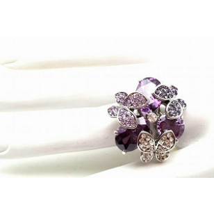 Vlinder ring bezet met Swarovski -paars