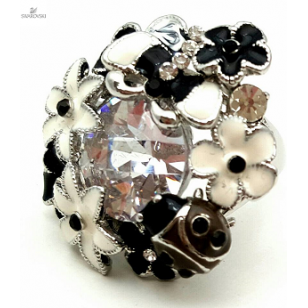 Ring - Lieveheersbeestje bloemen bezet met Swarovski