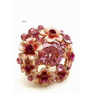 Ring goldplated Bloemen bezet met Swarovski - roze