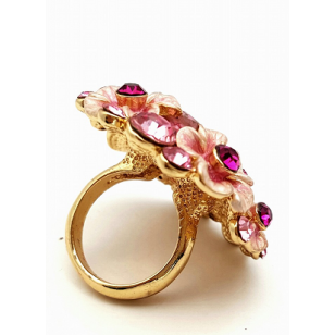 Ring goldplated Bloemen bezet met Swarovski - roze