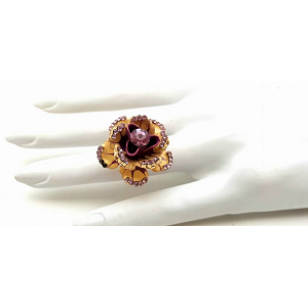 Ring met Roos- paars/geel met crystal