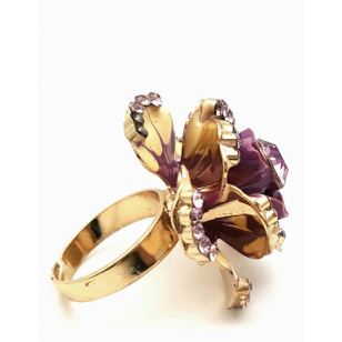 Ring met Roos- paars/geel met crystal