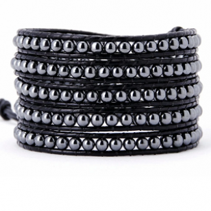 Wikkel Armband Hematiet Leer 